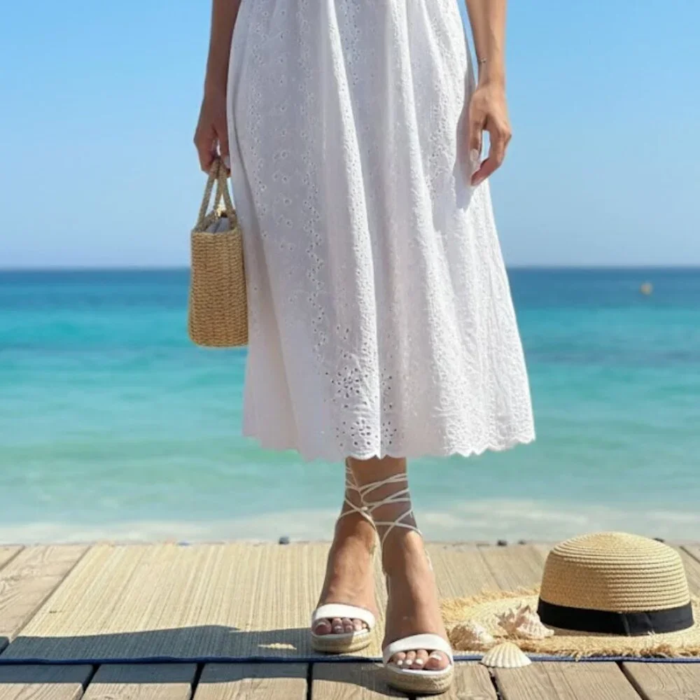 NWT Kayleen White Espadrille Wedge Sandals Lace Up Tie Platform Beach Vacation